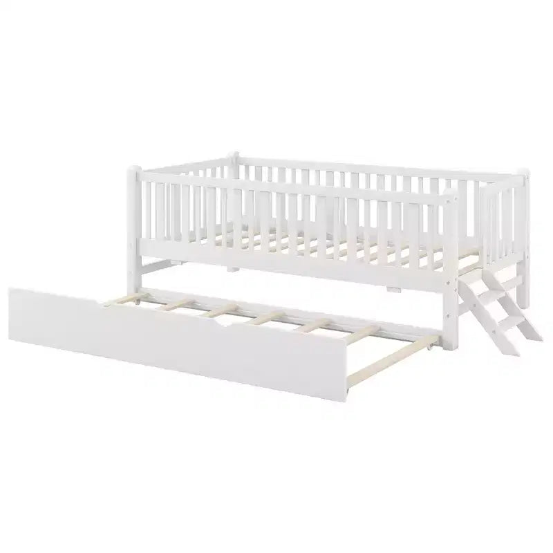 Letto a piattaforma in legno Whisen con sponde e 2 cassetti, misura singola