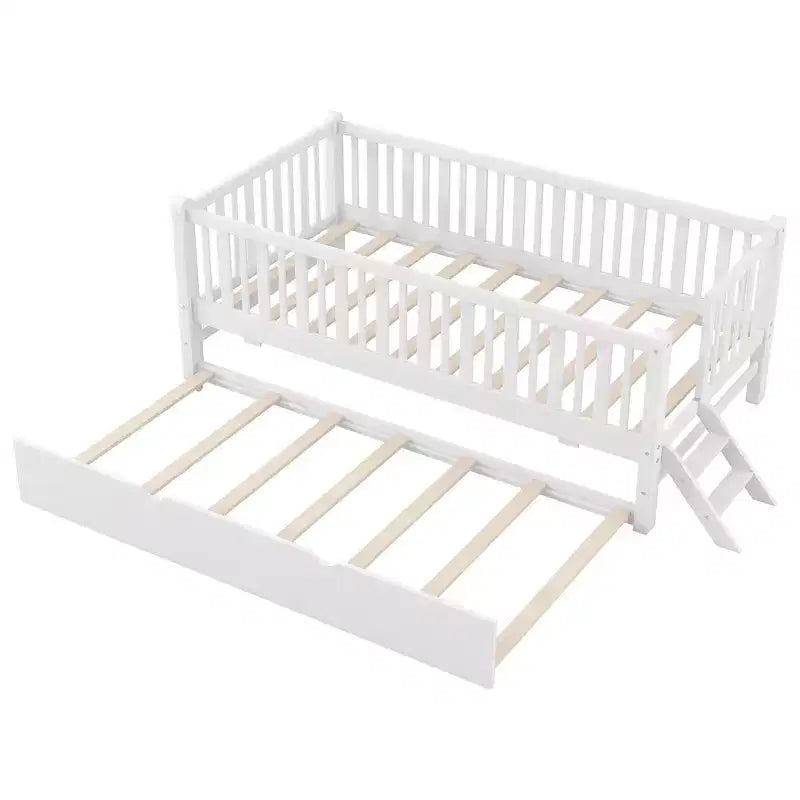Letto a piattaforma in legno Whisen con sponde e 2 cassetti, misura singola