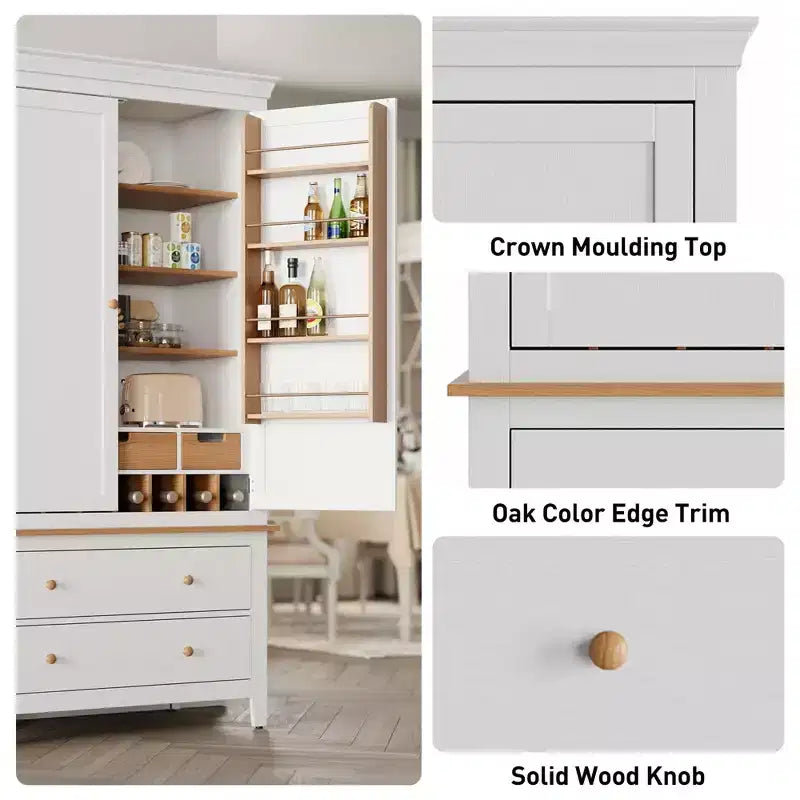 Dispensa alta 70'' con 8 ripiani, grande armadio contenitore con cassetti e ripiani regolabili per cucina, sala da pranzo