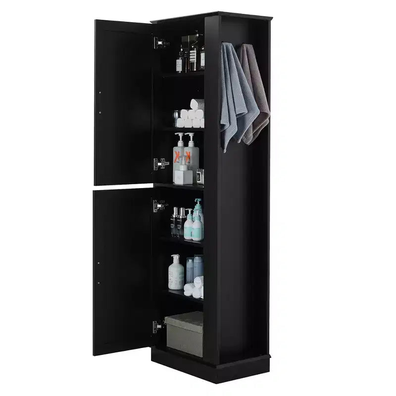 Mobiletto alto da bagno Whisen, Mobiletto indipendente con ganci e ripiani regolabili