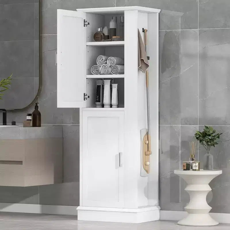 Mobiletto alto da bagno Whisen, Mobiletto indipendente con ganci e ripiani regolabili