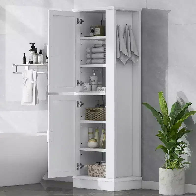 Mobiletto alto da bagno Whisen, Mobiletto indipendente con ganci e ripiani regolabili