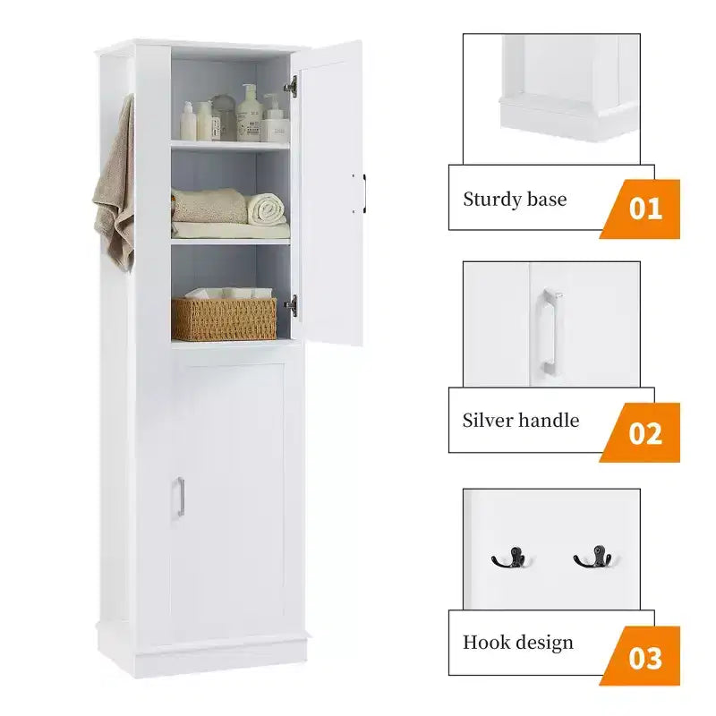 Mobiletto alto da bagno Whisen, Mobiletto indipendente con ganci e ripiani regolabili