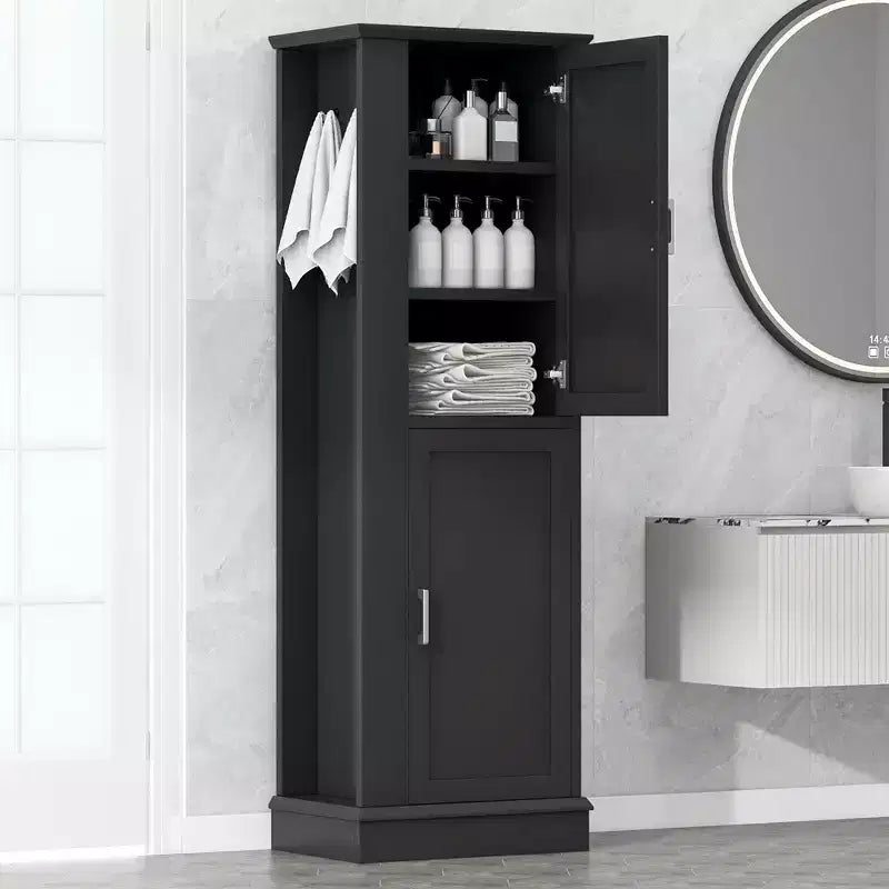 Mobiletto alto da bagno Whisen, Mobiletto indipendente con ganci e ripiani regolabili