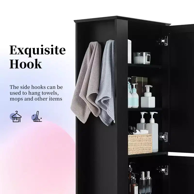 Mobiletto alto da bagno Whisen, Mobiletto indipendente con ganci e ripiani regolabili