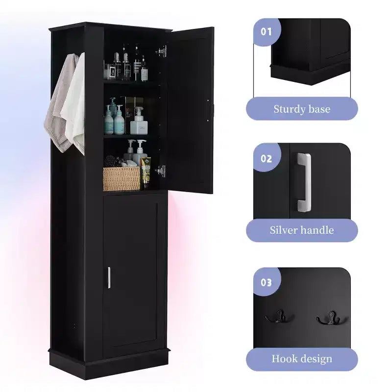 Mobiletto alto da bagno Whisen, Mobiletto indipendente con ganci e ripiani regolabili