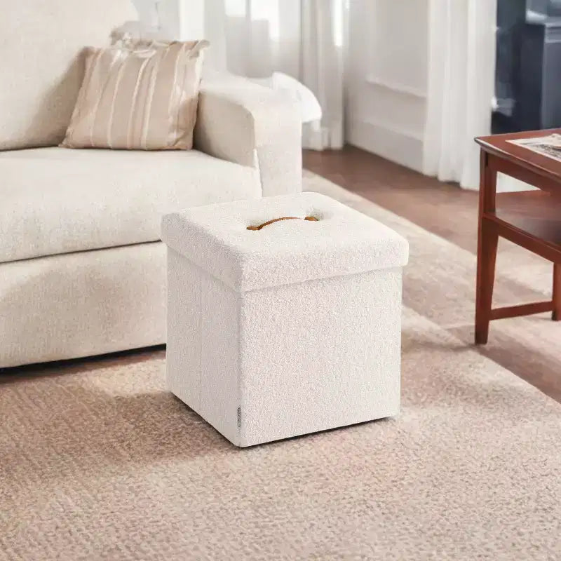 LEDREM Pouf Pieghevole con Contenitore Nascosto, Sgabello Poggiapiedi Cubo da 38 cm, Capacità di Carico 300 kg