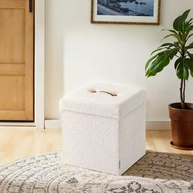 LEDREM Pouf Pieghevole con Contenitore Nascosto, Sgabello Poggiapiedi Cubo da 38 cm, Capacità di Carico 300 kg