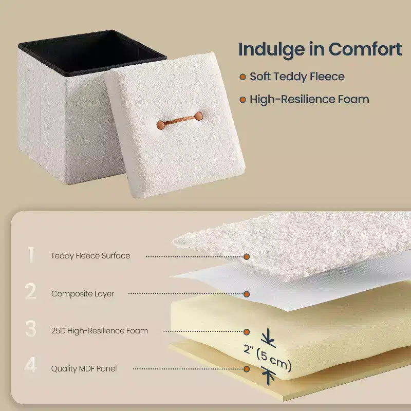 LEDREM Pouf Pieghevole con Contenitore Nascosto, Sgabello Poggiapiedi Cubo da 38 cm, Capacità di Carico 300 kg