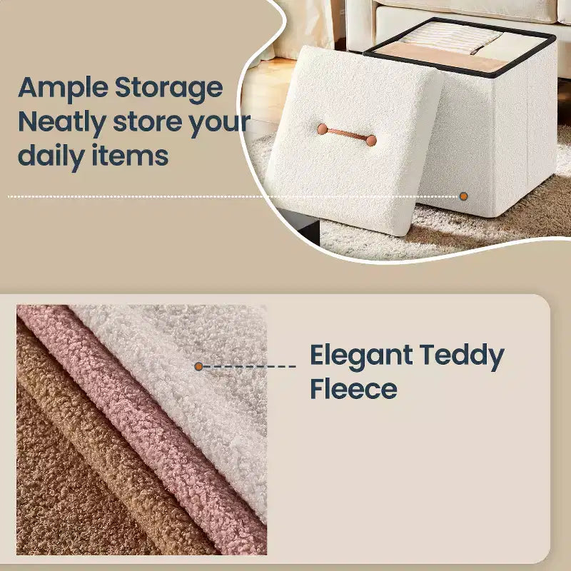 LEDREM Pouf Pieghevole con Contenitore Nascosto, Sgabello Poggiapiedi Cubo da 38 cm, Capacità di Carico 300 kg