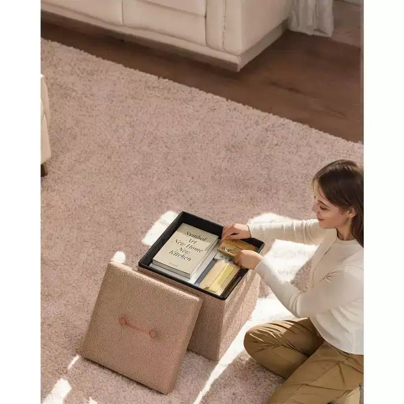 LEDREM Pouf Pieghevole con Contenitore Nascosto, Sgabello Poggiapiedi Cubo da 38 cm, Capacità di Carico 300 kg