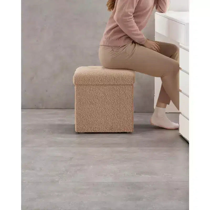 LEDREM Pouf Pieghevole con Contenitore Nascosto, Sgabello Poggiapiedi Cubo da 38 cm, Capacità di Carico 300 kg