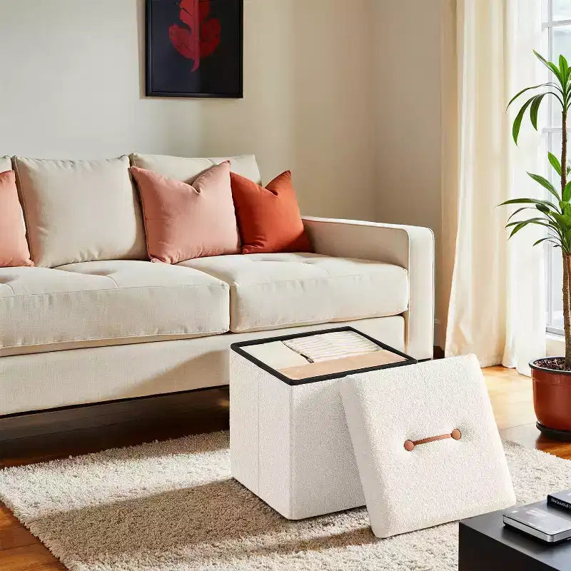 LEDREM Pouf Pieghevole con Contenitore Nascosto, Sgabello Poggiapiedi Cubo da 38 cm, Capacità di Carico 300 kg