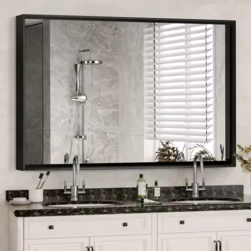 Specchio da Bagno Nero Lucido 36x30 pollici per Parete Specchio da Trucco Rettangolare da Angolo Specchio da Fattoria Specchio Rettangolare Moderno con Cornice in Metallo