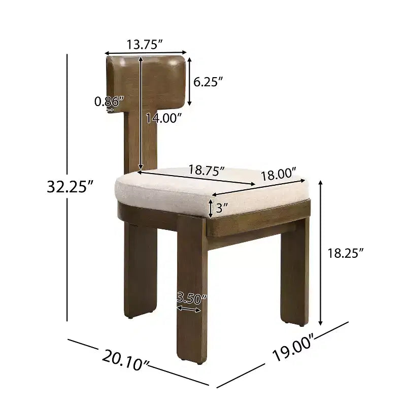 Set di 2 sedie da pranzo moderne imbottite con struttura in legno di gomma massiccio, sedie laterali in stile Mid-Century - ModernLuxe
