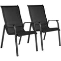 Yaheetech Set of 2 Outdoor Texteline Stackable Dining Chairs with Backrest/ Armrests for Garden, Lawn, Porch, Backyard Pool