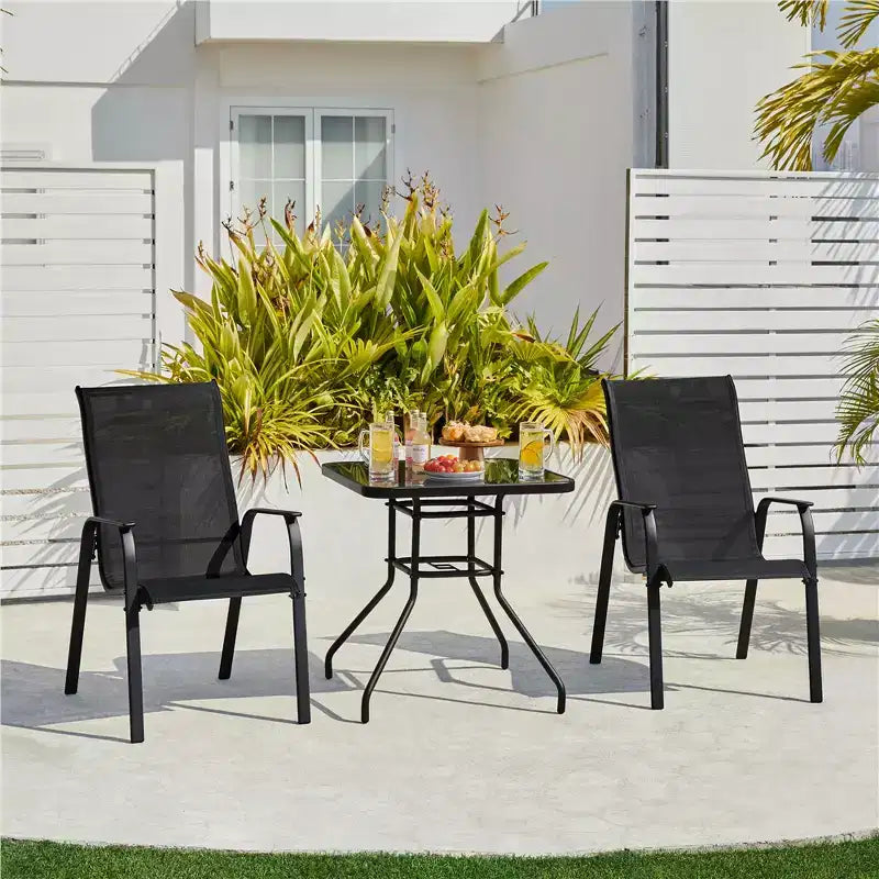 Yaheetech Set di 2 Sedie Impilabili da Esterno in Textilene con Schienale/Braccioli per Giardino, Prato, Portico, Piscina sul Retro