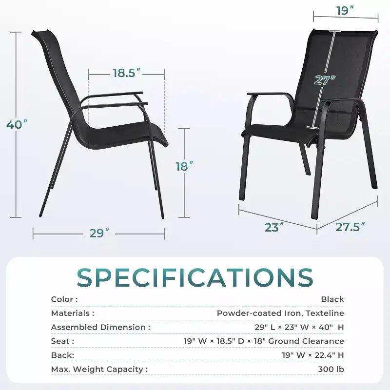 Yaheetech Set di 2 Sedie Impilabili da Esterno in Textilene con Schienale/Braccioli per Giardino, Prato, Portico, Piscina sul Retro