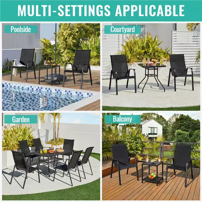 Yaheetech Set di 2 Sedie Impilabili da Esterno in Textilene con Schienale/Braccioli per Giardino, Prato, Portico, Piscina sul Retro