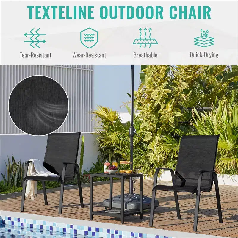 Yaheetech Set di 2 Sedie Impilabili da Esterno in Textilene con Schienale/Braccioli per Giardino, Prato, Portico, Piscina sul Retro