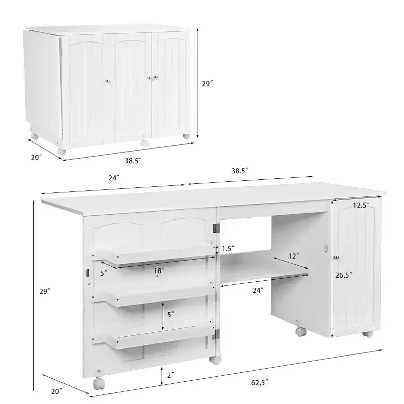 Costway Tavolo da Cucito Pieghevole con Scaffali Mobiletto Contenitore Carrello Artigianale con Ruote Grande