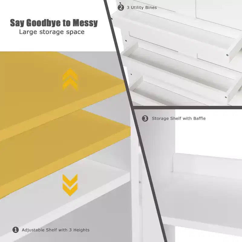Costway Tavolo da Cucito Pieghevole con Scaffali Mobiletto Contenitore Carrello Artigianale con Ruote Grande