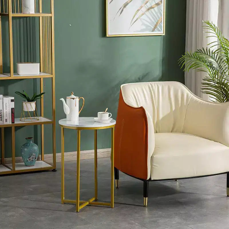 Karl Home | Tavolino rotondo semplice con piano in marmo bianco