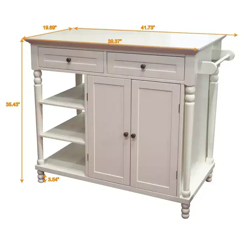 eHemco Euro Isola Cucina in Legno con Mobiletto Contenitore, 2 Cassetti e 3 Ripiani Aperti, Bianco