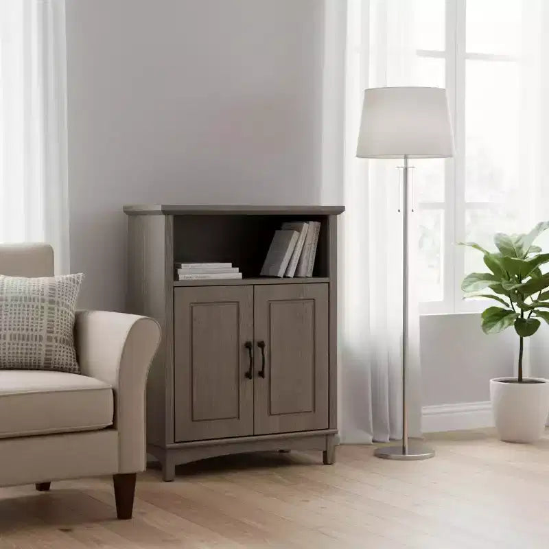 Mobile contenitore a 2 ante a colonna con ripiano aperto, Salt Oak