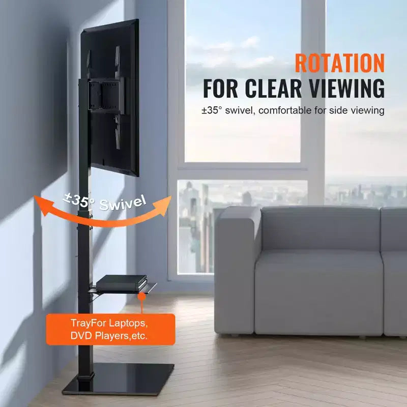 VEVOR Supporto per TV, Supporto TV Girevole Alto per TV da 32 a 85 pollici, Supporto TV da Pavimento Portatile Regolabile in Altezza con Base in Vetro Temperato