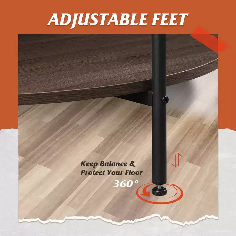 Tavolino da Caffè Rotondo da 32.6" con Ripiano Aperto, Tavolino da Salotto Industriale Circolare in Legno a 2 Livelli