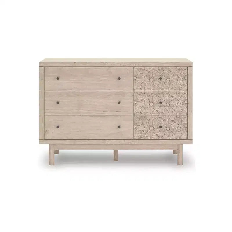 Signature Design by Ashley Birkmore Cassettiera a 6 cassetti, Finitura Rovere Chiaro con Dettagli Floreali, Tan