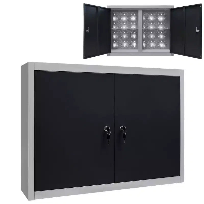 vidaXL Armadietto Portautensili da Parete in Metallo Stile Industriale Grigio e Nero - Grigio