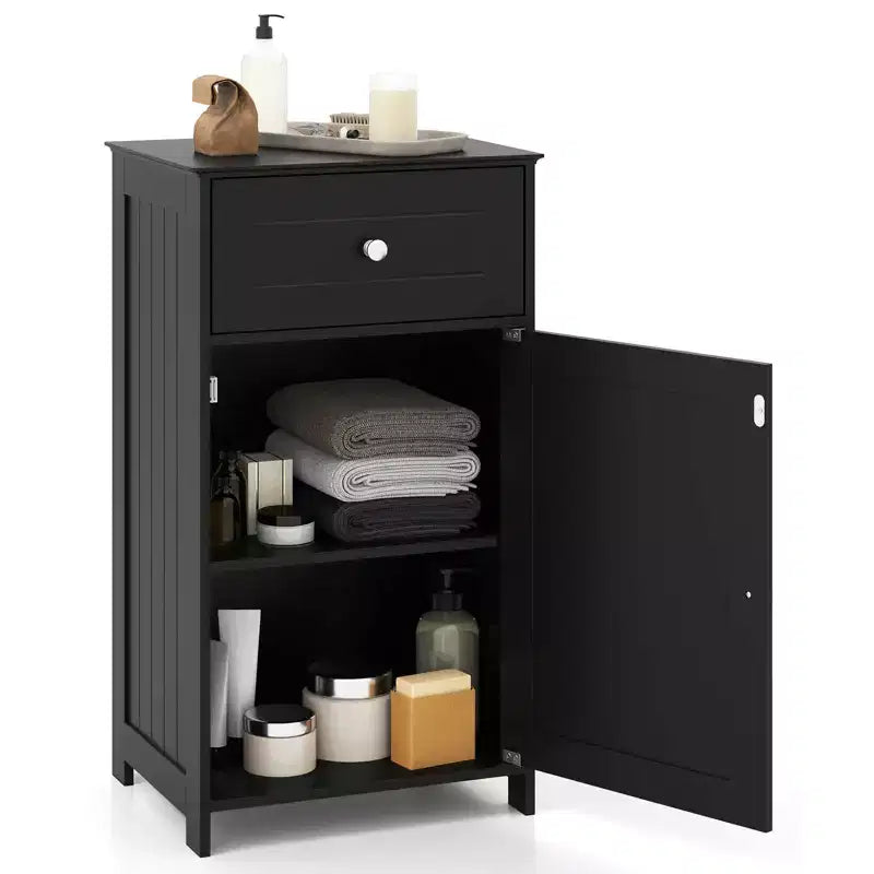 Mobile contenitore da pavimento Costway, organizer per bagno con armadietto e cassetto, mensola per asciugamani, bianco/grigio/nero