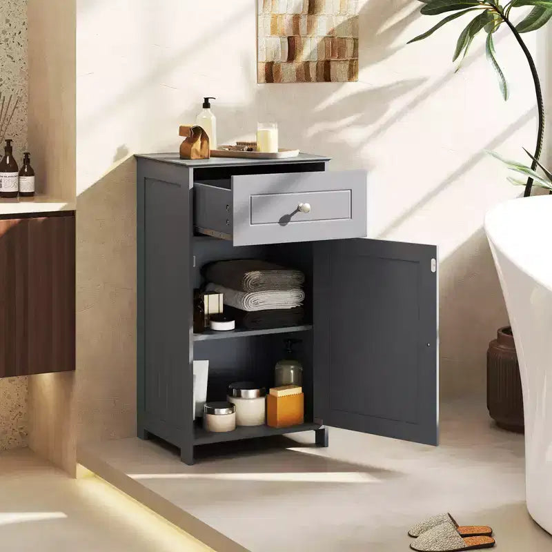 Mobile contenitore da pavimento Costway, organizer per bagno con armadietto e cassetto, mensola per asciugamani, bianco/grigio/nero