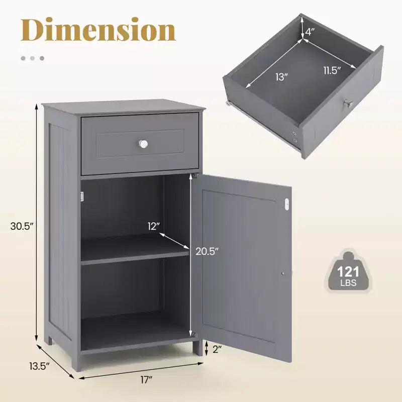 Mobile contenitore da pavimento Costway, organizer per bagno con armadietto e cassetto, mensola per asciugamani, bianco/grigio/nero