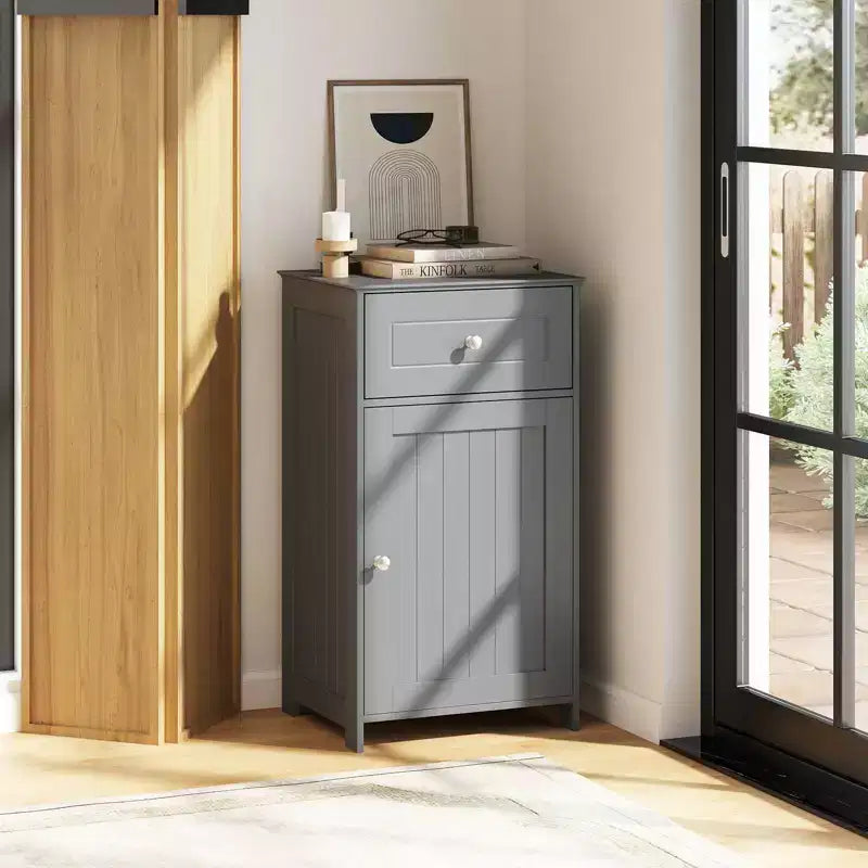 Mobile contenitore da pavimento Costway, organizer per bagno con armadietto e cassetto, mensola per asciugamani, bianco/grigio/nero