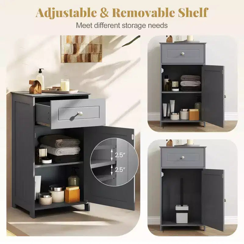 Mobile contenitore da pavimento Costway, organizer per bagno con armadietto e cassetto, mensola per asciugamani, bianco/grigio/nero
