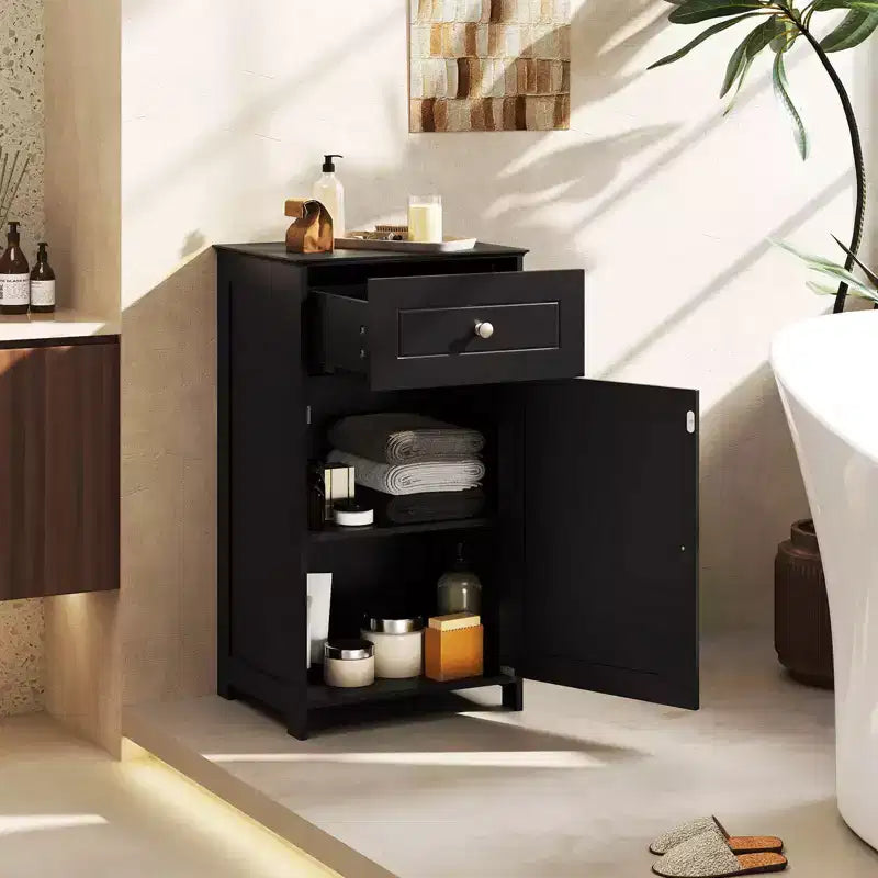 Mobile contenitore da pavimento Costway, organizer per bagno con armadietto e cassetto, mensola per asciugamani, bianco/grigio/nero