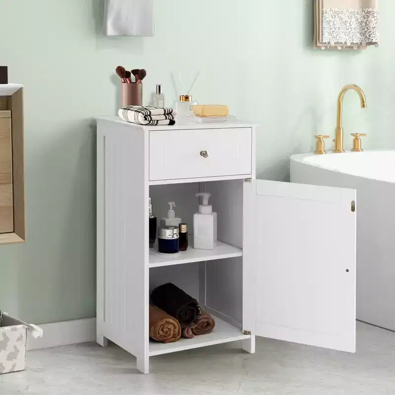 Mobile contenitore da pavimento Costway, organizer per bagno con armadietto e cassetto, mensola per asciugamani, bianco/grigio/nero