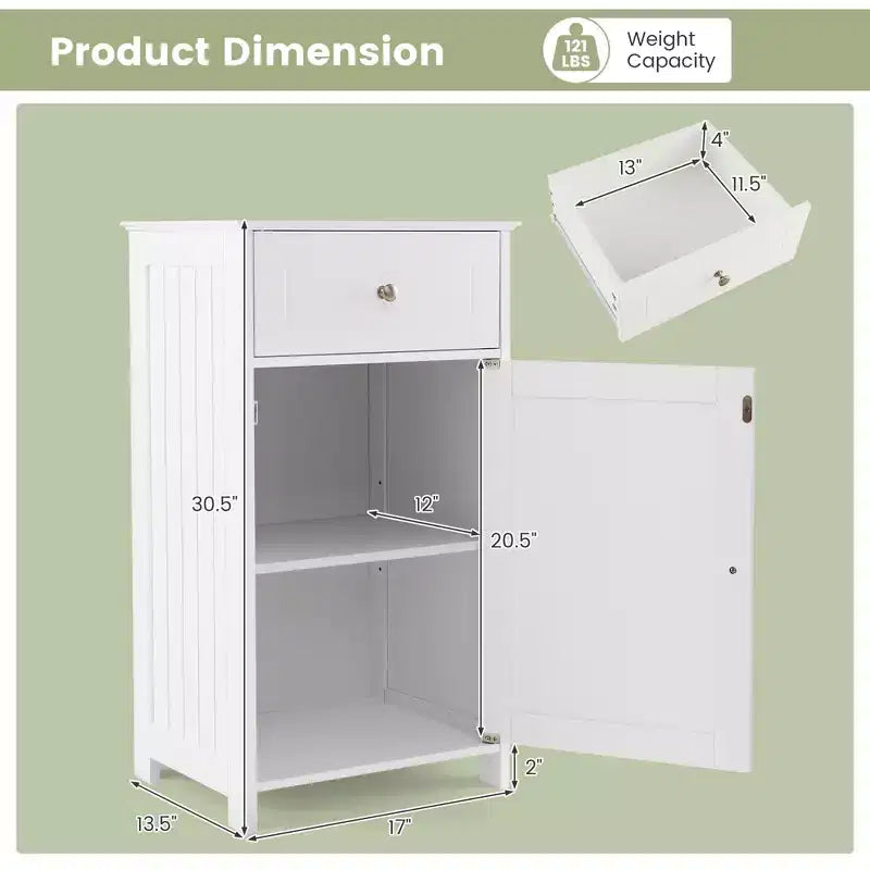 Mobile contenitore da pavimento Costway, organizer per bagno con armadietto e cassetto, mensola per asciugamani, bianco/grigio/nero