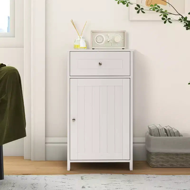 Mobile contenitore da pavimento Costway, organizer per bagno con armadietto e cassetto, mensola per asciugamani, bianco/grigio/nero
