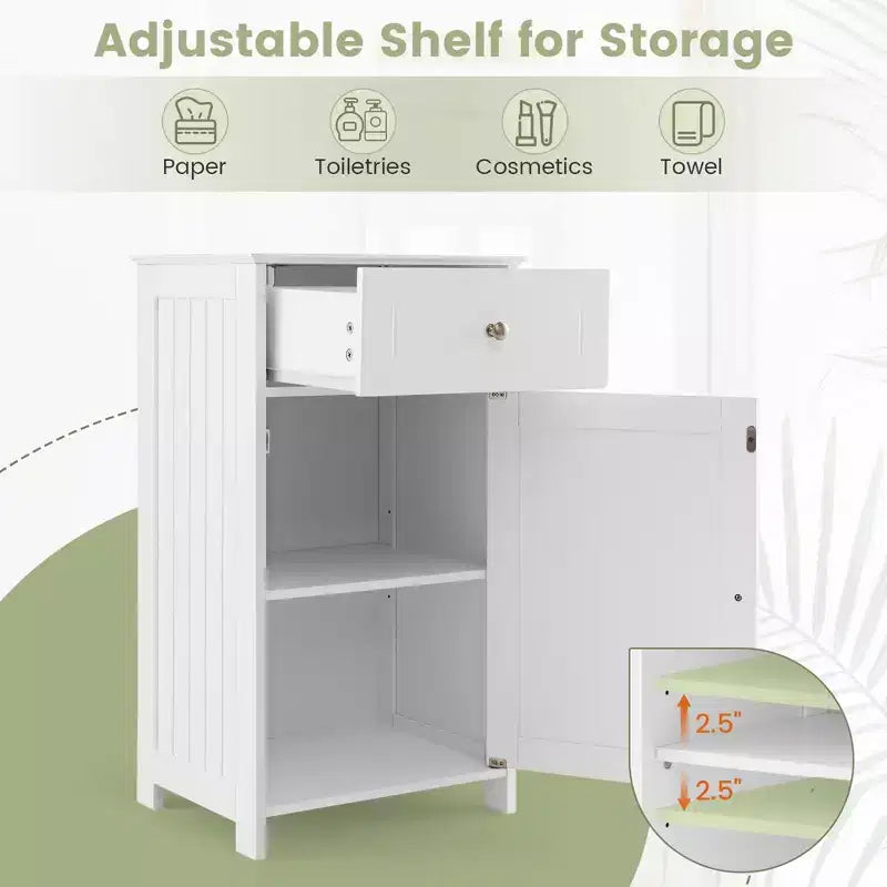 Mobile contenitore da pavimento Costway, organizer per bagno con armadietto e cassetto, mensola per asciugamani, bianco/grigio/nero