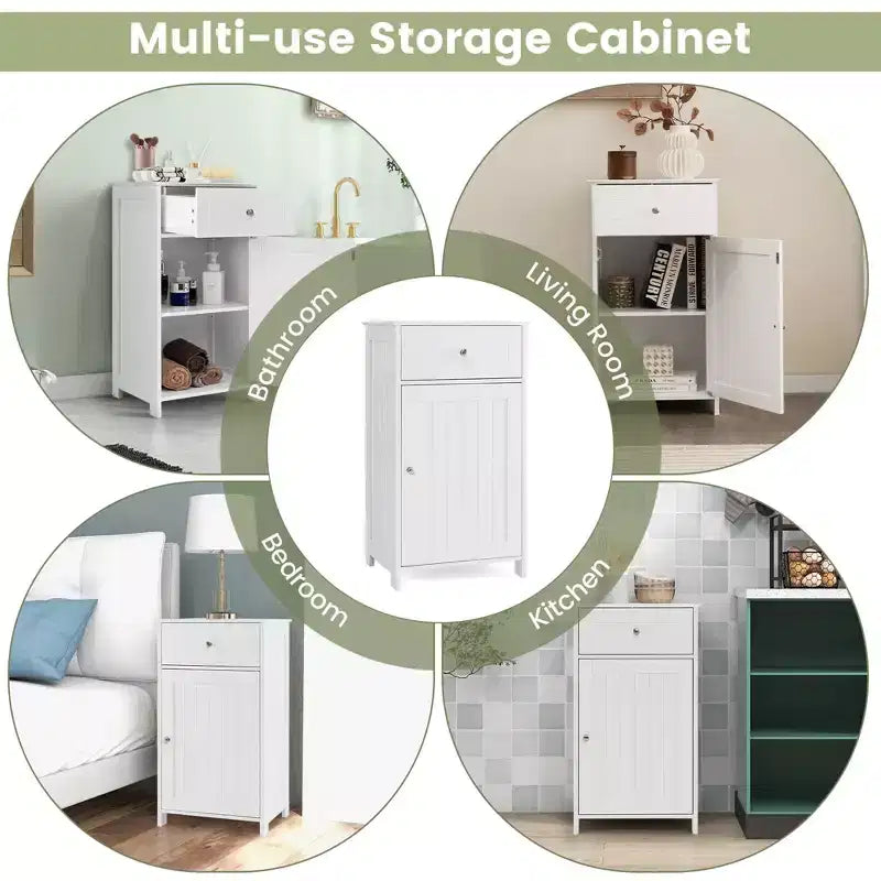 Mobile contenitore da pavimento Costway, organizer per bagno con armadietto e cassetto, mensola per asciugamani, bianco/grigio/nero