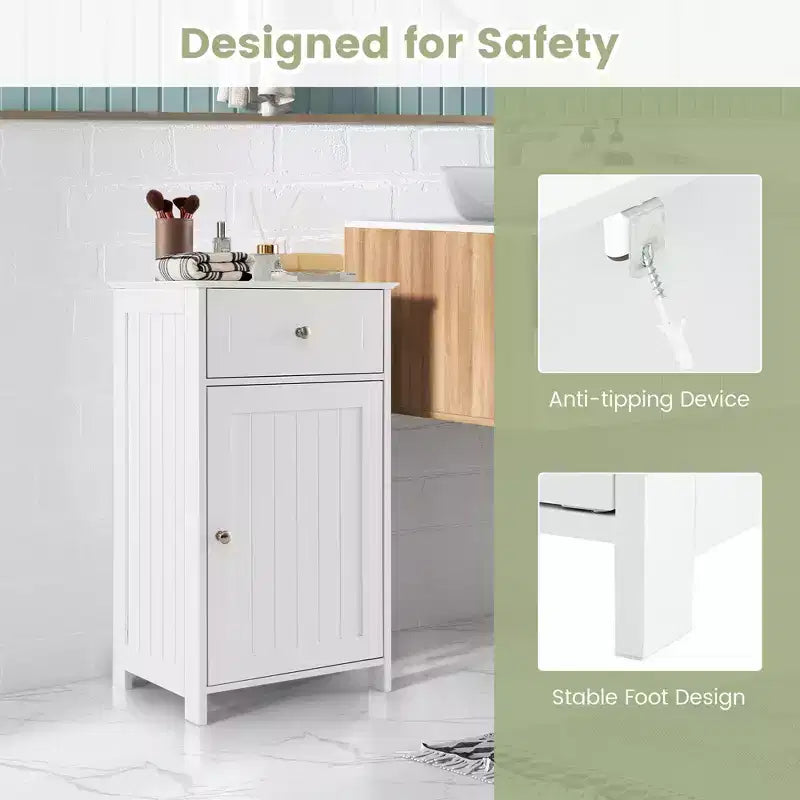 Mobile contenitore da pavimento Costway, organizer per bagno con armadietto e cassetto, mensola per asciugamani, bianco/grigio/nero