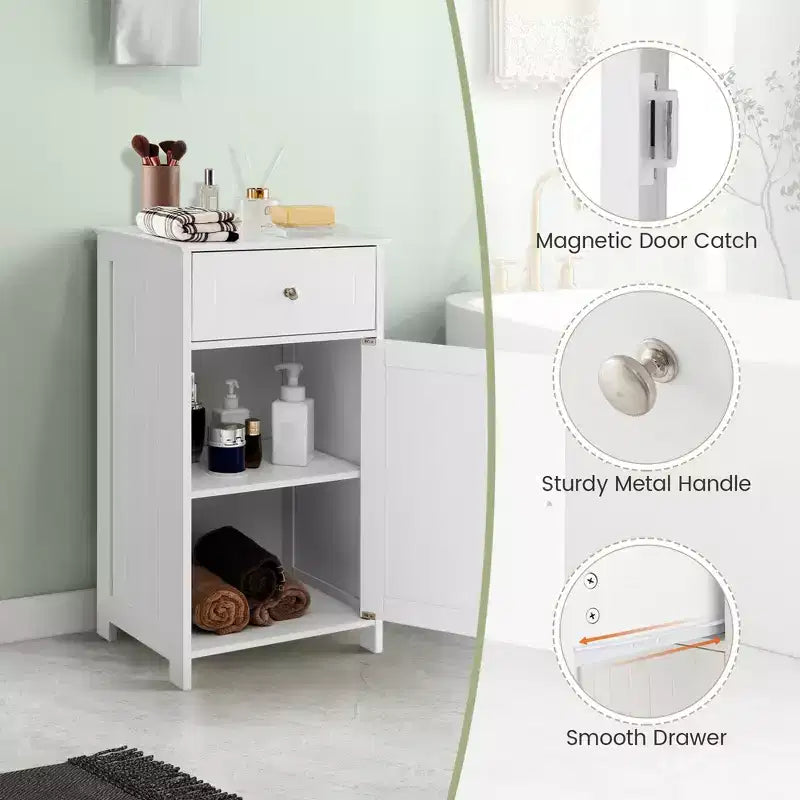 Mobile contenitore da pavimento Costway, organizer per bagno con armadietto e cassetto, mensola per asciugamani, bianco/grigio/nero