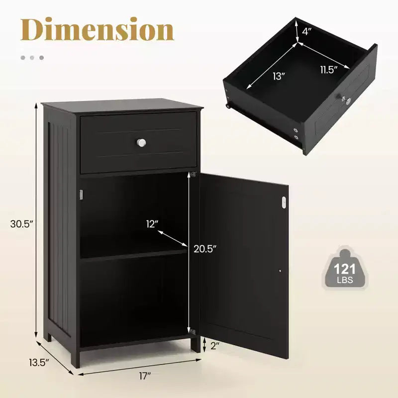 Mobile contenitore da pavimento Costway, organizer per bagno con armadietto e cassetto, mensola per asciugamani, bianco/grigio/nero