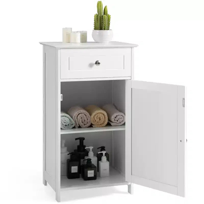 Mobile contenitore da pavimento Costway, organizer per bagno con armadietto e cassetto, mensola per asciugamani, bianco/grigio/nero
