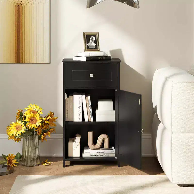 Mobile contenitore da pavimento Costway, organizer per bagno con armadietto e cassetto, mensola per asciugamani, bianco/grigio/nero
