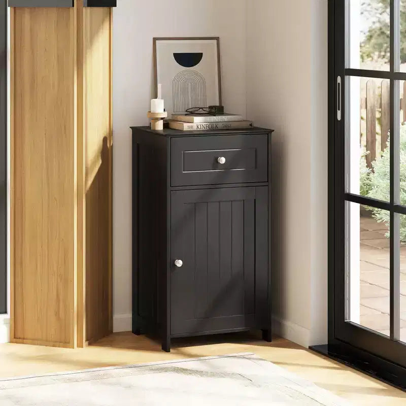Mobile contenitore da pavimento Costway, organizer per bagno con armadietto e cassetto, mensola per asciugamani, bianco/grigio/nero